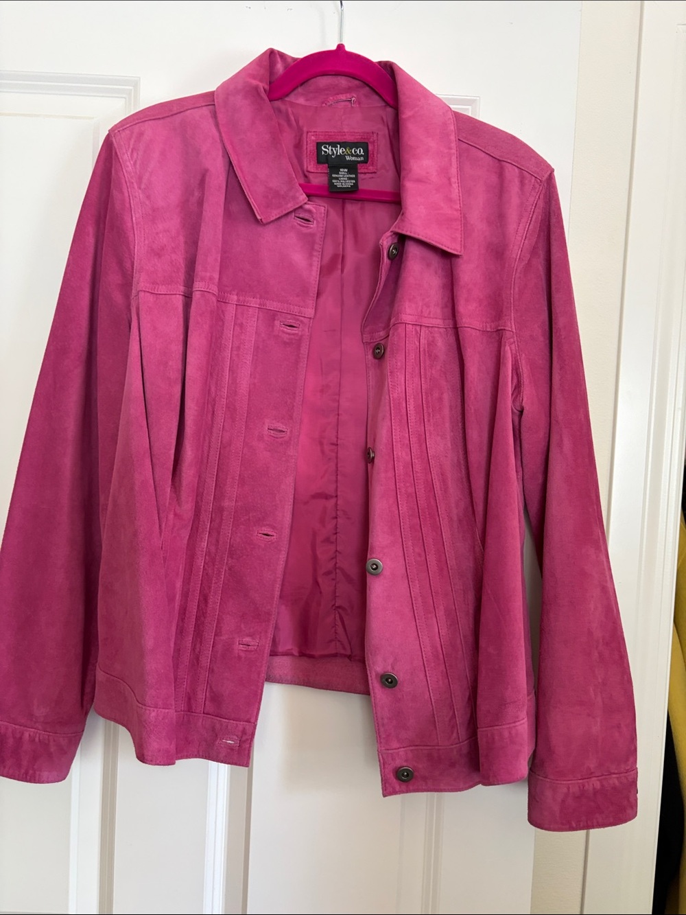 Style & Co. Fuchsia Suede Button-Front Jacket